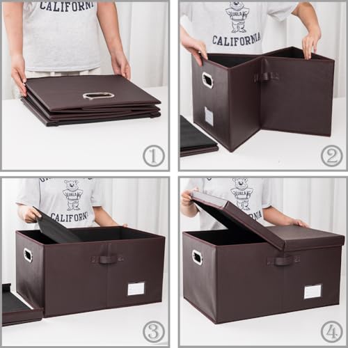 PRANDOM Collapsible Storage Box with Lid [1-Pack] Leather Fabric Foldable Storage Bin Organizer Container Basket Cube with Cover for Home Bedroom Closet Office Nursery Brown (22.8X15.7X11.8) - color: Brown, size: X-Large(1-Pack)