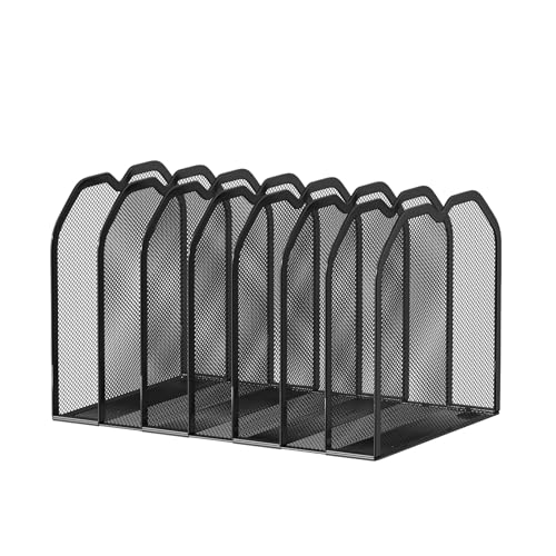 FANXIYQ Black 7-Section File Folder Organizer for Desk – Metal Vertical File Holder, Desktop File Organizer Vertical Stand, Letter/A4 Folder Rack, Upright File Sorter, Office Paper Organizer - color: Black, size: 7 Section Upgrade
