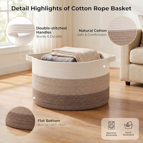 OIAHOMY 90L Blanket Basket for Living Room, Large Basket 23" x 23" x 13" with Handle, Laundry Hamper for Blankets, Pillows, Toy Storage for Kids, Dogs - Gradient Brown - color: Gradient Brown, size: 23" x 23" x 13"