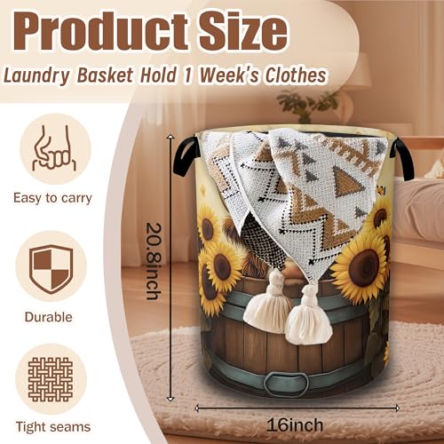 Highland Cow Laundry Hamper,Sunflower Butterflies Collapsible Laundry Baskets Waterproof Oxford Cloth With Handles,Clothes Storage Bucket Toy Organizer For Bathroom/Nursery/Bedroom 16" x 20.8" - color: Highland Cow,Sunflower Butterflies