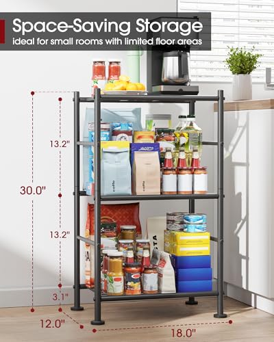 Sakugi Storage Shelves - 3 Tier Shelf Organizer, Sturdy Metal Garage Shelving with Adjustable Leveling Feet, Space-Saving Shelves Organizer for Pantry, Laundry, Kitchen (18" x 12" x 30", Black) - color: Black, size: 18.0W x 12.0D x 30.0H (3T)