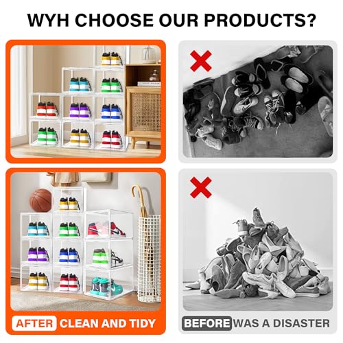 2 Pack Drop Front Shoe Boxes Fit US Size 13, Acrylic Shoe Organizer Clear Stackable Sneaker Sotrage Box for Entryway, Home, Underbed, Multiple Display Cases for Cosmetic, Hats, Figures, Sneakers - size: Large Size 13-14