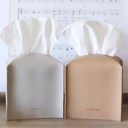 Tissue Box Cover Holder, Square with Bottom Belt by Carrot's Den - PU Leather Decorative Organizer for Tabletop, Bathroom, Car, Office | Pastel Gray - color: Pastel Gray