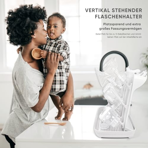 Termichy Baby Bottle Drying Rack: Large Vertical Bottle Dryer Rack Holder - Space Saving Standing Drying Rack for Baby Bottles and Pump Part Cleaning (White) - color: White
