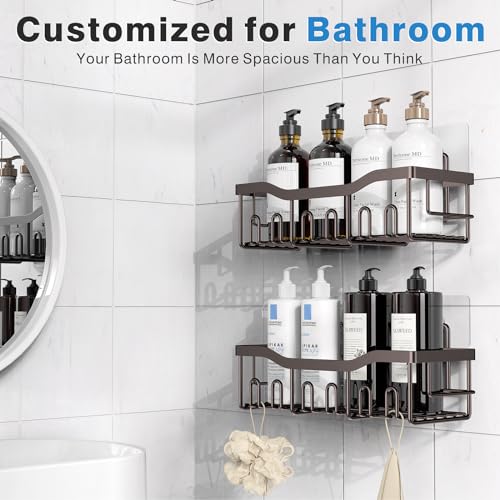 EUDELE Shower Caddy 2 Pack, Adhesive Organizer for Bathroom Storage&Home Decor&Kitchen organizers and storage, No Drilling, Large Capacity, Rustproof Stainless Steel Organizer, Decor Sets - color: Dark Brown-2pcs