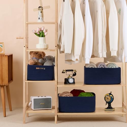 MiniArk Large Storage Baskets for Shelves, Closet Organizers Bins for Clothes Blanket Towels, Baby Nursery, Toy Baskets Box, Woven Rope Baskets, 17 x 13 x 7.5”, 2 Packs Navy Blue - color: Navy Blue, size: 2pcs-L17×W13×H7.5"