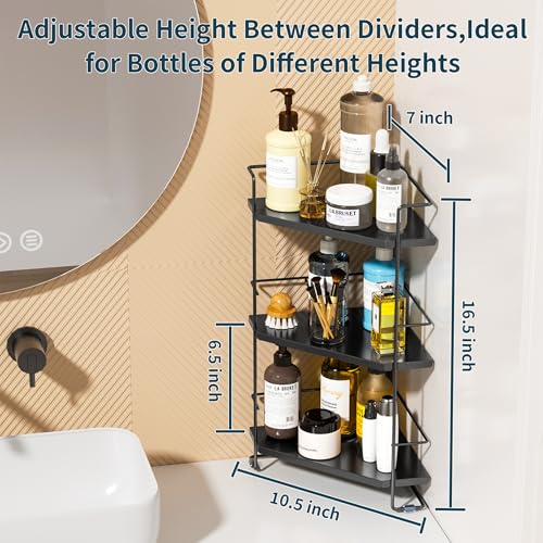BOIVSHI 3-Tier Bathroom Organizer, Bathroom Counter Organizer, Bathroom Organizers and Storage for Bathroom, Kitchen Counter, Corner Storage Shelf for Bedroom Storage Makeup Skincare Perfume (Black) - color: Black, size: 3-Tier