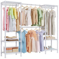 Higeego H10 Expandable Clothes Rack Clothing Rack for Hanging Clothes, Heavy Duty Garment Rack, Freestanding Wardrobe Closet Organizer with Hanger Rods, Extendable from 4.6 to 5.1 ft, White - color: White, style: 3 Row
