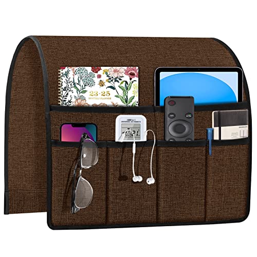 Joywell Recliner Organizer with 6 Pockets Armchair Caddy Remote Control Holder for Couch Armrest Organiser Non Slip Sofa Arm Chair Caddie Storage for Magazine, Tablet, Phone, iPad, Brown - color: Brown, size: 19'' x 35''