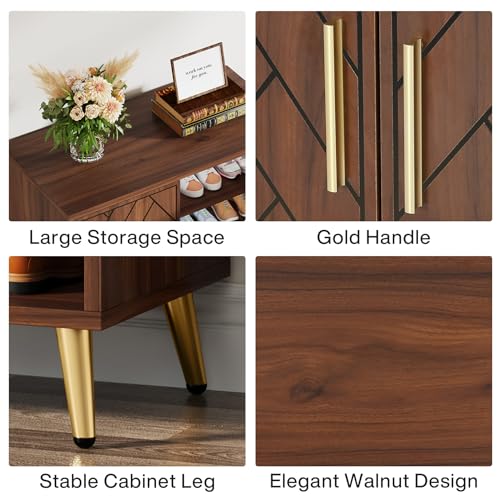 Tribesigns 6-Tier Shoe Cabinet with Doors, Wooden Shoe Storage Cabinet with Adjustable Shelves for Entryway, Hallway, Bedroom (Walnut)