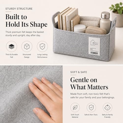 Felt Storage Bin - Foldable Fabric Storage Basket with Handles, Multi-Purpose Storage Organizer for Shelves, Closet, Toys, Clothes, Blankets, Bedroom, Living Room & Nursery, GREY, Medium - color: GREY, size: M
