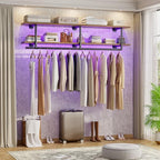 Aheaplus Industrial Pipe Clothes Rack with Top Shelf, 47In Space-Saving Wall Mounted Clothing Rack, 2 Tiers Heavy Duty Pipe Clothing Shelves with Hanging Rod for Laundry Room, Closet, Rustic Brown - color: Rustic Brown, size: 47IN