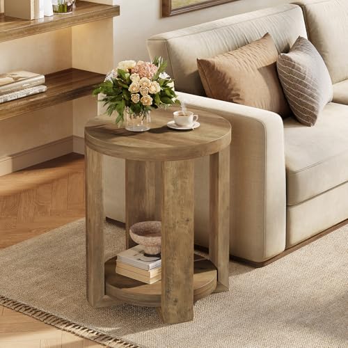 Tribesigns Side Table, 2-Tier Round End Table, Small Bedside Accent Furniture for Living Room, Bedroom (1, Brown)
