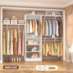 iSunirm 8FT Closet System with Shelves, 96'' Closet Organizer System with 3 Hanging Rods, Wall Mount Bedroom Wardrobe Walk-in Closet, Adjustable Cloth Garment Rack from 5 to 8FT (Cut to Fit), White - color: White