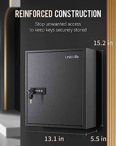 Uniclife 60 Position Key Cabinet Steel Security Storage Box with Combination & Key Lock, Resettable, Digital, Adjustable Racks, Colorful Labels & Hooks - color: Black, size: 60 Keys