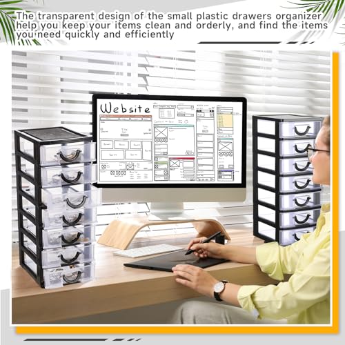 Thyle 2 Pcs Plastic Drawers Organizer Mini Organizer Stackable Plastic Clear Drawer Storage Box Containers Storage Units for Desktop Classroom Craft 6.7 x 4.9 x 13.4 inches(Black) - color: Black