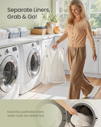SONGMICS Laundry Hamper 3 Sections, 47.5 Gal. (180 L) Handwoven Water Hyacinth Wicker Laundry Basket with Lid, Natural Material, Removable Machine Washable Liners, Handles, Natural ULCB203Y01 - color: Natural, size: 180 L (Handwoven )