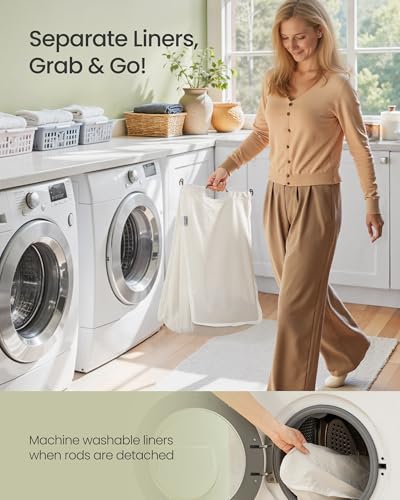 SONGMICS Laundry Hamper 3 Sections, 47.5 Gal. (180 L) Handwoven Water Hyacinth Wicker Laundry Basket with Lid, Natural Material, Removable Machine Washable Liners, Handles, Natural ULCB203Y01 - color: Natural, size: 180 L (Handwoven )