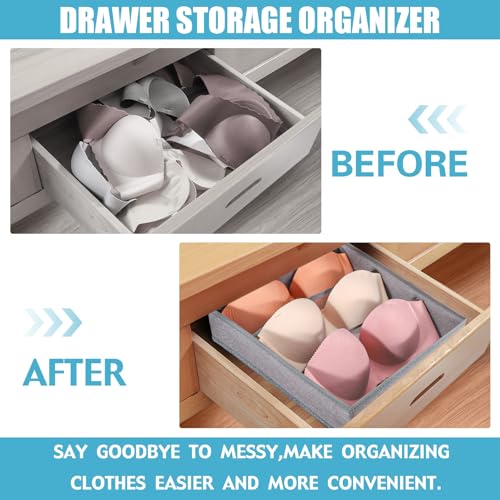 Bra Storage Drawers Organizer for Clothing Underwear Dresser Drawer Organizer Dividers Foldable Storage Cube Bins for Bra, Underwear,3 Pack （Grey） - color: Grey, size: 3 Pack ( 9 Cell)