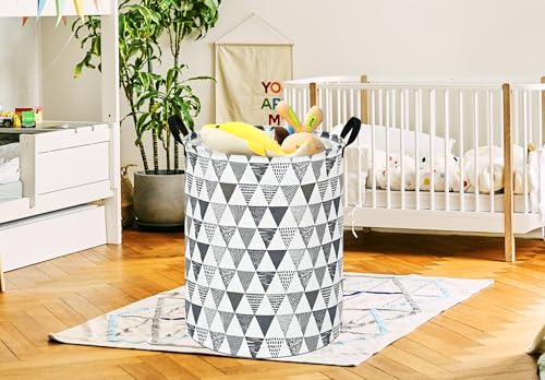 Baby Waterproof Storage Basket Kids Hamper Nursery Bins Organizer Gift Toy Box Laundry Basket for Women Large Canvas Collapsible Chest for Home/Dorm/Office/Room Decor - color: Gray triangle