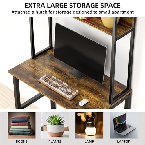 Aquzee 31 Inch Desk Hutch, Teen Desk with Shelves, Study Desks with Storage, Computer Desks for Small Spaces, Kids, Student, Space Saving, Easy Assemble, Rustic Brown - color: Brown, size: 31inch