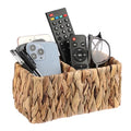 BTSKY Handwoven Remote Control Holder for Table, Natural Water Hyacinth Remote Organizer Caddy Small Wicker Storage Basket, 2-Compartment Office Supplies Desk Organizer Rustic Makeup Brushes Holder - size: 2-Slot