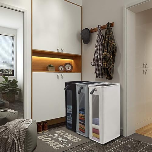 ZERO JET LAG 25 Inches Slim Laundry Storage Hamper - Large Rolling Clothes Hamper - Rolling Storage Bin - Tall Corner Basket - Clear Window Visible - Dirty Laundry Bin - (Black) - color: Solid Black