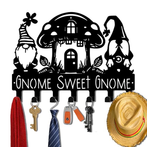 Key Holder Wall Mount, Gnome Sweet Gnome Sign, Key Holder Wall for Wall Decorative with 6 Hooks, Organizer Rack Hanger for Entryway, Front Door, Hallway, Office 9.8 inches - color: Gnome Sweet Gnome