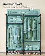 SONGMICS Heavy Duty Clothes Rack, 65 Inch Freestanding Portable Wardrobe with Hanging Rails and Shelves, Total Load 242 lb, Easy Assembly, for Cloakroom, Bedroom, Black URDR201B02 - size: 65"L x 17.7"W x 74.8"H