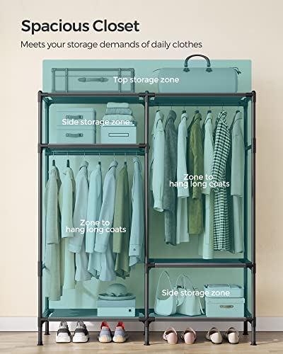 SONGMICS Heavy Duty Clothes Rack, 65 Inch Freestanding Portable Wardrobe with Hanging Rails and Shelves, Total Load 242 lb, Easy Assembly, for Cloakroom, Bedroom, Black URDR201B02 - size: 65"L x 17.7"W x 74.8"H