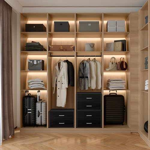 BOLUO Stackable Storage Drawers Closet Organizers and Storage Fabric 2 Drawer Dresser for Bedroom Office Black Modern - color: Black, size: L(15.7"D x 21.1"W x 16.1"H)