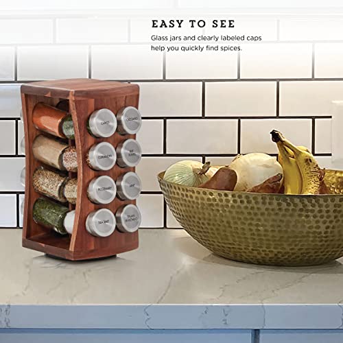Kamenstein 16 Jar Hourglass Revolving Countertop Spice Rack with Spices Included, FREE Spice Refills for 5 years, Acacia with Stainless Steel Caps,Brown (Pack of 2) - size: 16-Jar (Pack of 2), style: Hourglass