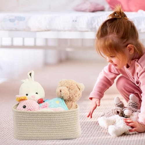 XUANGUO Small Woven Storage Baskets 13“X9”X5“ Decorative Rope Bins for Organizing Shelves, Closets, and Toys, Empty Gift Baskets, Cute Organizer Basket for Home and Office (oatmeal, Large) - color: oatmeal, size: Large