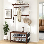 AMBIRD Hall Tree with bench and shoe storage, Entryway Bench with shoe storage, 6-in-1 Coat Rack with Cloth Bag and 12 Coat Hooks, Sturdy Bamboo Frame, Brown 31 * 15 * 70 Inches - style: Classic, 31.5'' L