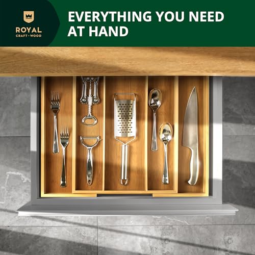 ROYAL CRAFT WOOD Luxury Bamboo Kitchen Drawer Organizer - Silverware Organizer - Utensil Holder and Cutlery Tray with Grooved Drawer Dividers for Flatware and Kitchen Utensils (5 Slot, Natural) - color: Natural, size: 5 Slot