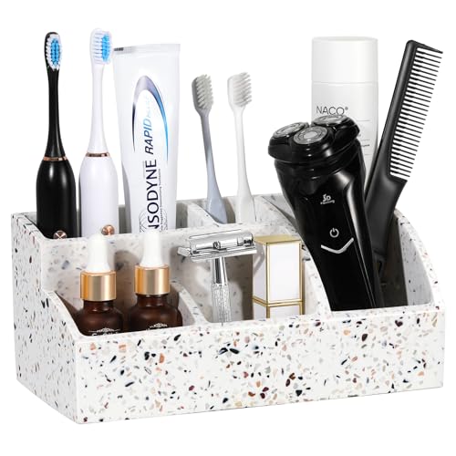 Luxspire Bathroom Counter Organizer, Toothbrush Holder for Bathroom 5 Slot, Large Bathroom Countertop Organizer Storage Bathroom Accessories for Toothbrush Toothpaste, Terrazzo - color: Terrazzo, size: 5 Slots