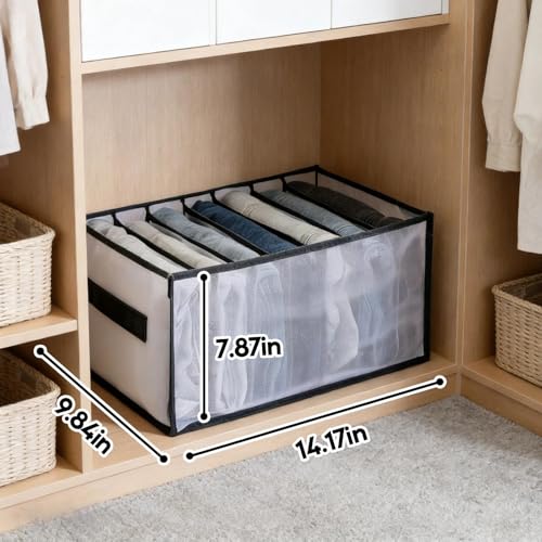 7 Grid Drawer Organizer Clothes Storage Box with Handle Large Capacity Fabric Dresser Organizer for Jeans Shirts Closet Use - color: 7 Grid Black