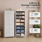 Crestlive Products Tall Dresser, 7-Drawer Fabric Storage Tower, Chests of Drawers - Vertical Organizer Unit for Bedroom, Hallway, Entryway, Nursery, Closets - Steel Frame, Wood Top & Handles (White) - color: White, style: Narrow-7 Drawers