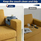 Silicone Couch Cup Holder Tray, 3-Side Sofa Armrest Organizer with Secure Gear-Shaped Locking Holder & Large Tablet Slot, Non-Slip Weighted Armchair Caddy, Couch Accessories (Grey) - color: Grey