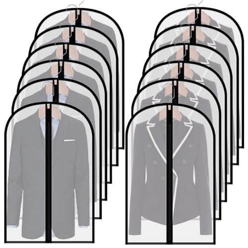 Clear Suit Bags for Closet Storage,40" Garment Bag for Storage,12 pack Garment Bags for Hanging Clothes,Breathable Lightweight Dust Proof Cover with Study Full Zipper for Coats,Jackets - size: 12pcs 24'' x 40''