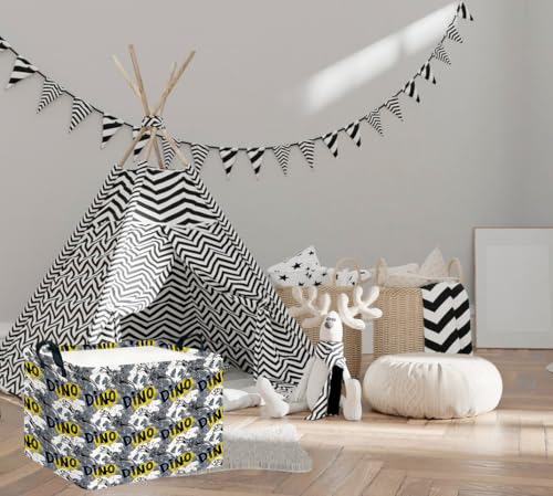 CLOCOR Rectangular Storage Basket,Collapsible Cute Pattern Storage Bin,Waterproof Books Box with Handles,Gift Basket(Grey Dinosaur) - color: Grey Dinosaur