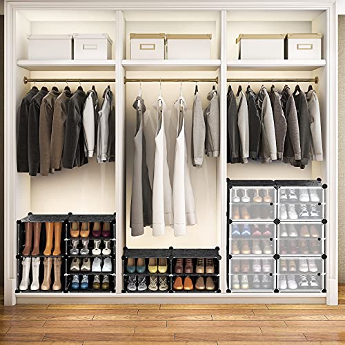VTRIN Portable Shoe Organizer 48 Pair Tower 4 Tiers Rack for Entryway Shelf Storage Cabinet Stand for Heels Boots Slippers Cabinet Narrow Standing Stackable Space Saver Shoe Rack Black - color: Black+translucent Door
