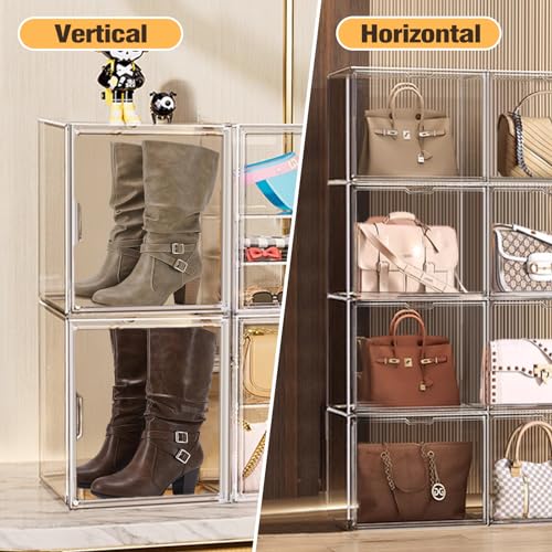 X-Large Acrylic Display Case Size 14 Sneaker Shoe Box with Magnetic Lid, Stackable Purse Organizer Handbag Storage Clear Figure Case Large Collectibles Showcase, Protection Organizer, 1 Pack - color: Clear, size: X-Large