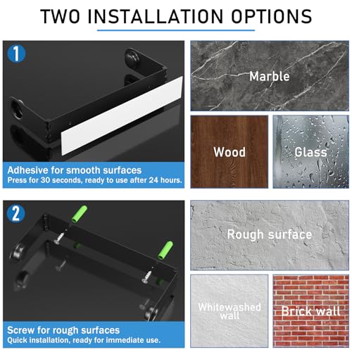 Paper Towel Holder Under Cabinet, Wall Mount Paper Towels Holder for Kitchen Under Counter, Self Adhesive and Drilling, Heavy-Duty Hanging Paper Towel Roll Holder Inside Cabinet Door, Black