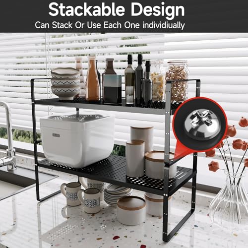 Expandable Cabinet Countertop Shelves 16.5-27’’L, Adjustable Metal Spice Rack Organizer, Stackable Kitchen Counter Storage Shelves Organizers for Cabinet Organization, Black - size: 1Pack-Special-10.2''Wx(16.5-27'')Lx9.6''H-Black