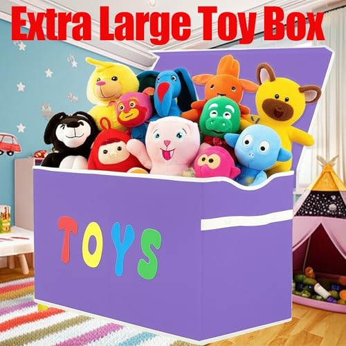 YOLOXO Toy Box Chest, Collapsible Sturdy Storage Bins with Lids, Extra Large Kids Toy Storage Organizer Boxes Bins Baskets for Kids, Boys, Girls, Nursery Room, Playroom, Closet (Classical Purple) - color: Classical Purple