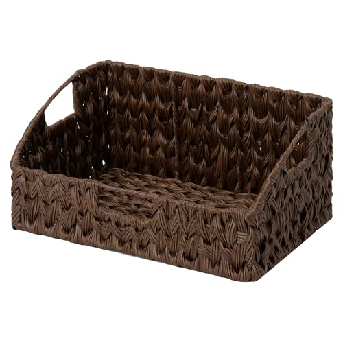 GRANNY SAYS Wicker Storage Basket for Shelves, Large Wicker Basket with Handles, Trapezoid Woven Baskets for Storage, Decorative Baskets for Home Decor, Brown - color: Brown, size: 10¾"D x 15"W x 7¼"H
