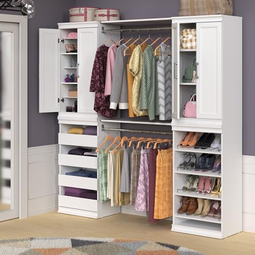 ClosetMaid Modular Storage 68.76-78.78-inch W 4-Drawer 19-Shelf Wood Closet System with Doors, White - color: White