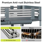 Urackify Stainless Steel Dish Drying Rack - Dish Drainer for Kitchen Counter, Extendable Drainboard with Foldable, Space-Saving Cup & Bowl Organizer, Includes Knife and Utensil Holder, Matte-Green - color: Dark Slate Teal