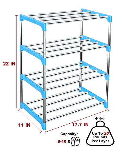 LNYZQUS Upgrade 4 Tier Small Shoe Rack, Kids Show Rack Closet Shoe Organizer,Compact Stackable Shoe Shelf Shoe Stand Floor Shoe Rack for Narrow Space,Zapateras Organizer for Shoes (Blue) - color: Blue
